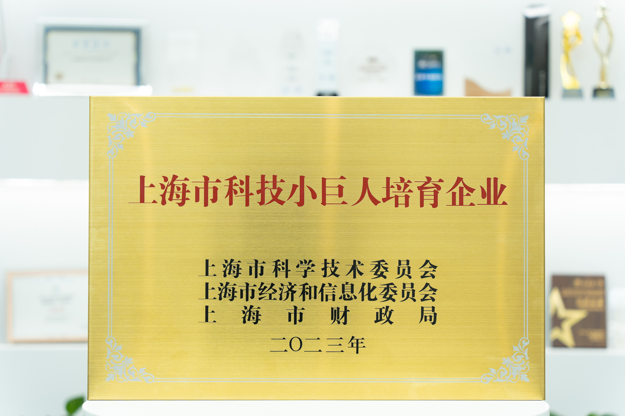 Original plaque for the 2023 Shanghai Science and Technology Little Giant Cultivation Enterprise designation