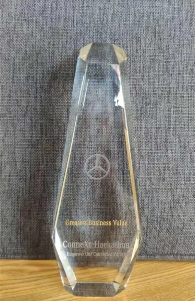 Original Daimler ConneXt Hackathon trophy for the Best Business Value Award