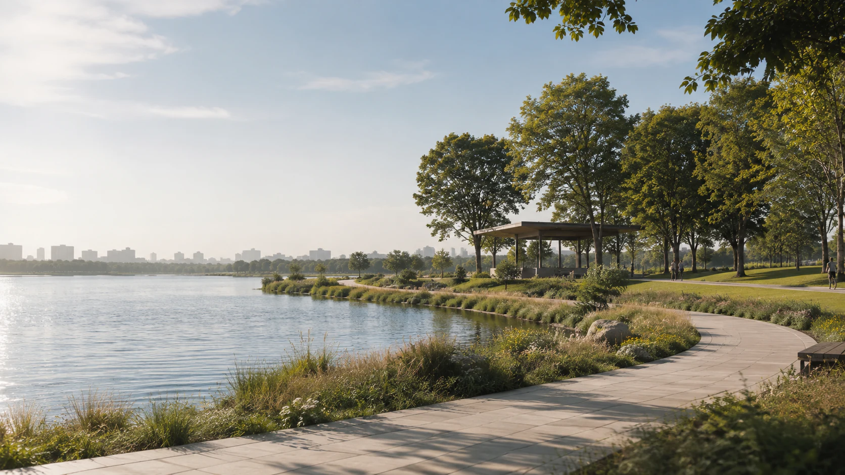 スポットサービスの概念シーンとして使用する架空の水辺公園